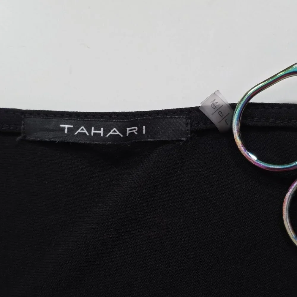Tahari Top Womens L Black SS Studs Stretch Whimsigoth Office Mature Logo Capsule - Picture 4 of 16